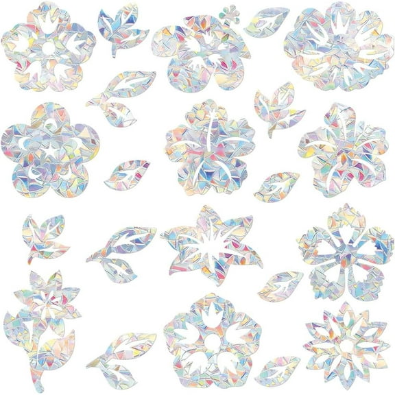 22PCS Flower Leaves Window Stickers Flowers Window Decals for Bird Strikes Shining Anti-Collision Window Clings Decals Window Strike Prevention Stickers Prevent People Bird Strike on Glass DIY