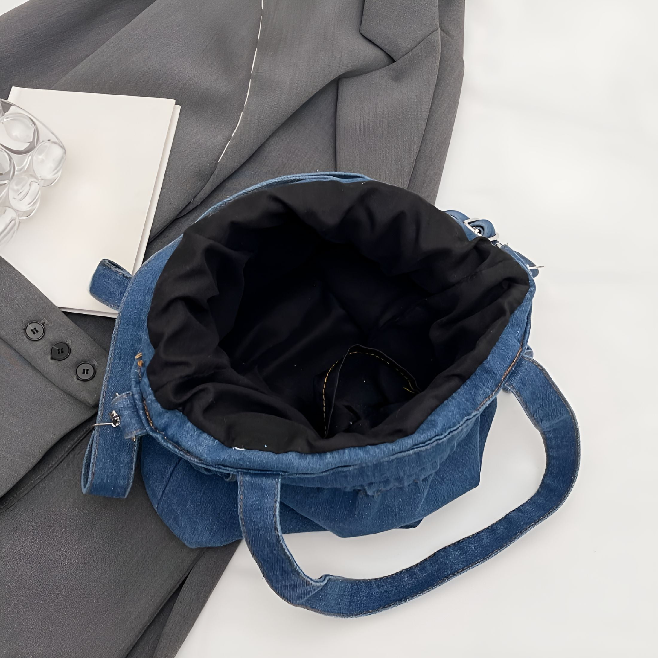 GASTROPOD Denim Tote Bag Vintage Bucket Shoulder Bag Drawstring Crossbody Bag For Women