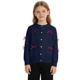 thumbnail image 2 of Ruyang Girls Knitted Sweater Cardigan with Bowknot School Ribbed Knit Sweaters Jacket Button Down Crewneck Preppy Tops, 2 of 5