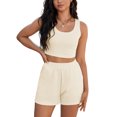 thumbnail image 1 of Conjuntos de 2 piezas para mujer INSPIRE CHIC, tops de tanque cortos de punto acanalado con pantalones cortos y bolsillo M en color albaricoque, 1 of 5