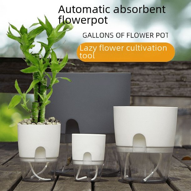 Maceta de plástico con absorción de agua automática para perezosos, maceta de cerámica de imitación simple, cesta de rosas verdes, maceta hidropónica para interiores