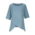 thumbnail image 3 of Blue S WIZUTIZ Womens Blouse up to 65% Off Plain Basic Fluffy Loose Fit Shirts Solid Work Out Crew Neck Tops Lightweight Ladies Tshirt Pure Colour Cotton Blend Tee Oversize Short Sleeve T-shirt Blous, 3 of 6
