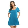 thumbnail image 2 of Women's Short Sleeve V Neck Sleepshirts With Pocket Ladies Home Pajamas Soft Comfy Nightdress,Lightweight Fabric,S-3XL,Blue, 2 of 6