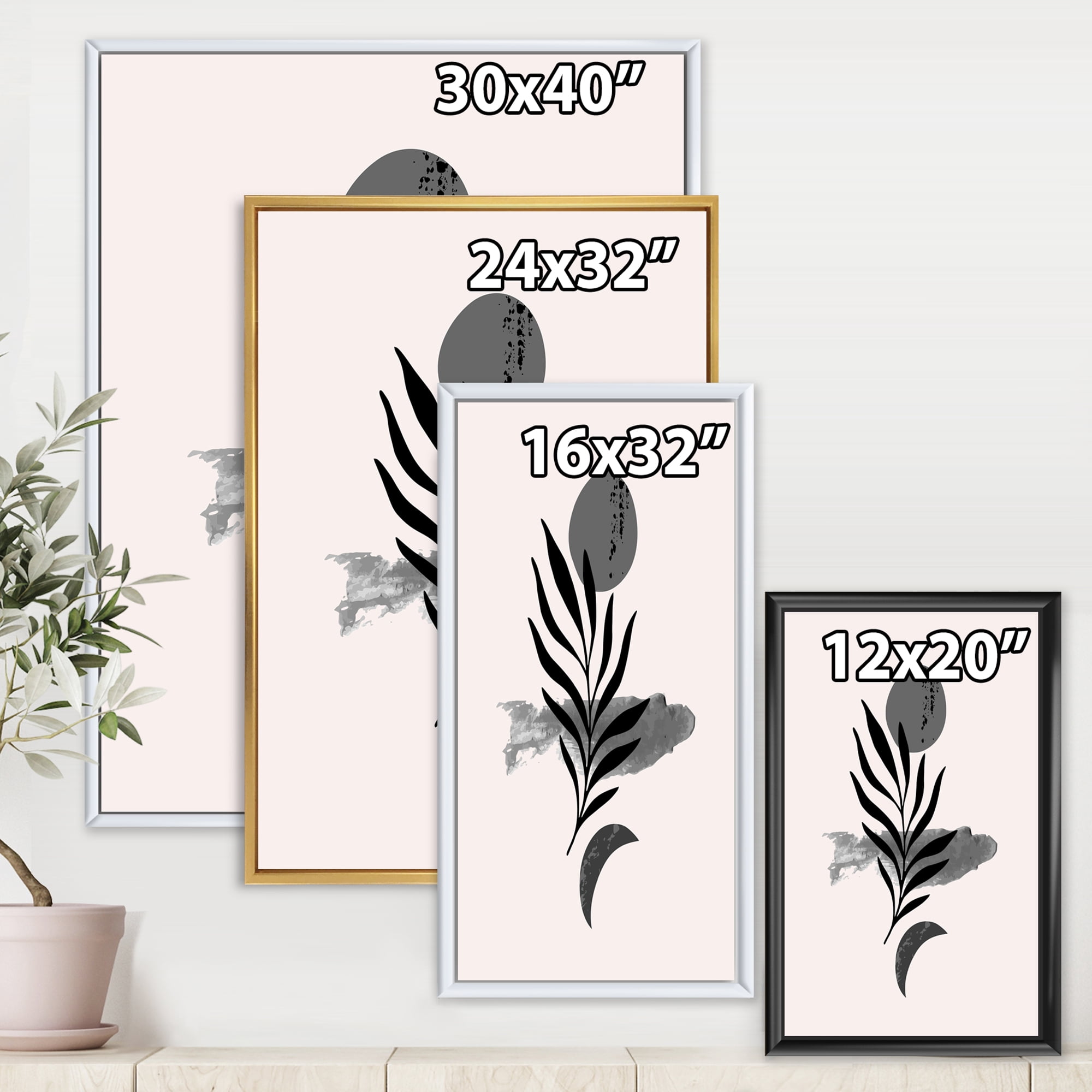 Designart 'Abstract Black Tropical Leaf II' Modern Framed Canvas Wall Art Print
