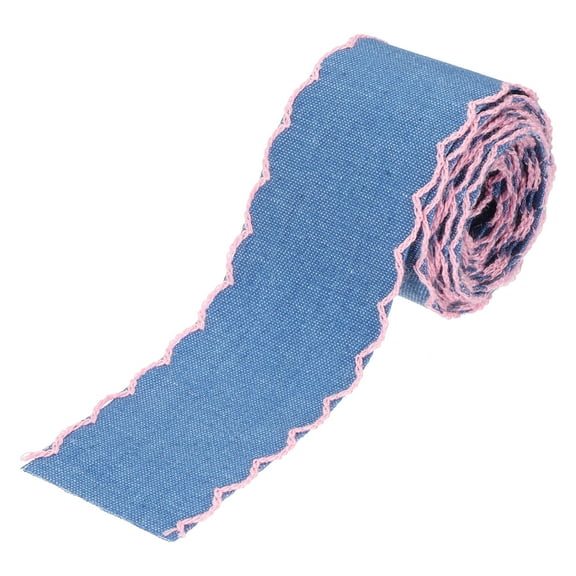 Uxcell 1.5" Denim Ribbon 2 Roll 4 Yard Layering Jean Fabric Craft Wavy Edge Strip for Bow DIY Making Hair Clip Sewing, Pink