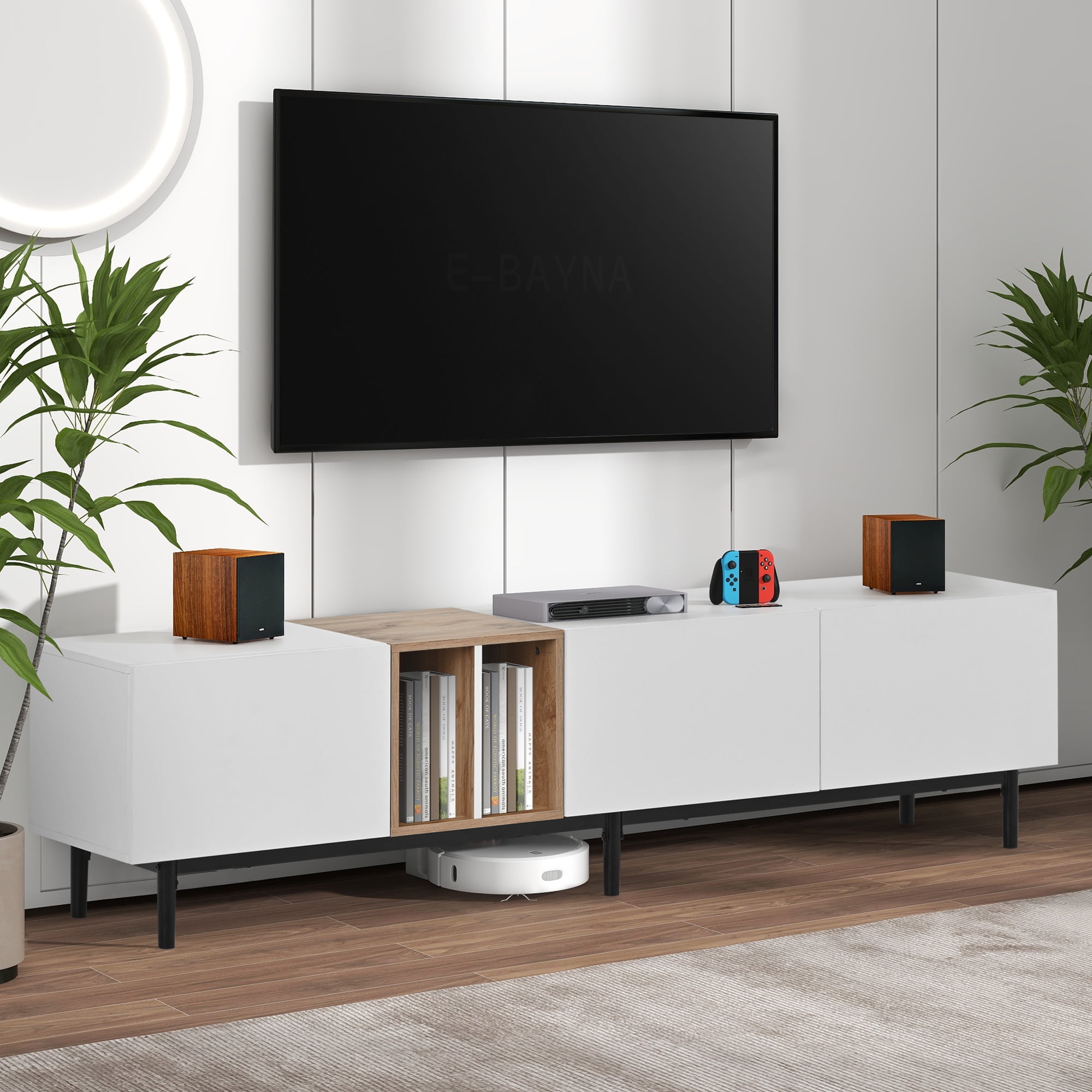 Aukfa Modern TV Stand for TVs up to 80" - Entertainment Center Storage Cabinet - White