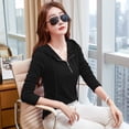 thumbnail image 4 of Suéter fino con cremallera y manga larga con capucha para mujer, otoño e invierno, ropa exterior, primavera y otoño, camisa de estilo occidental, camiseta, 4 of 5