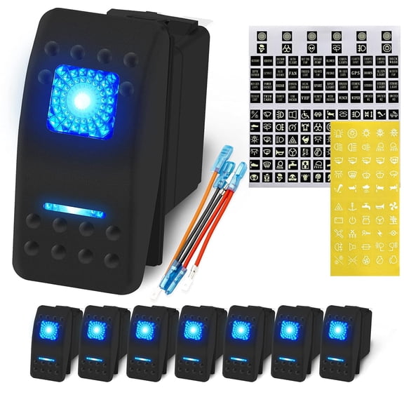 UTV Car Rocker Toggle Switch 20A 12V Blue LED Lighted Waterproof Rocker Switch 5 Pin ON/Off for Marine Boat ATV RZR RV Auto -8Pack Visit the Store