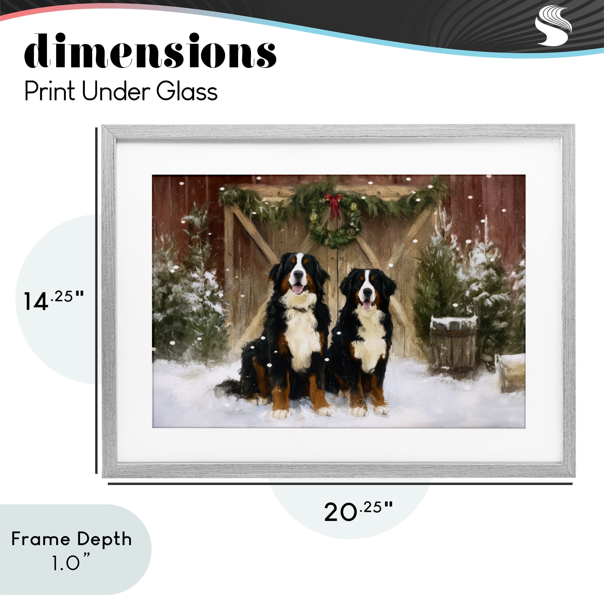 Stupell Industries Barnyard Bernese Mountain Dogs Gray Framed Print Under Glass, design by Tina LeCour