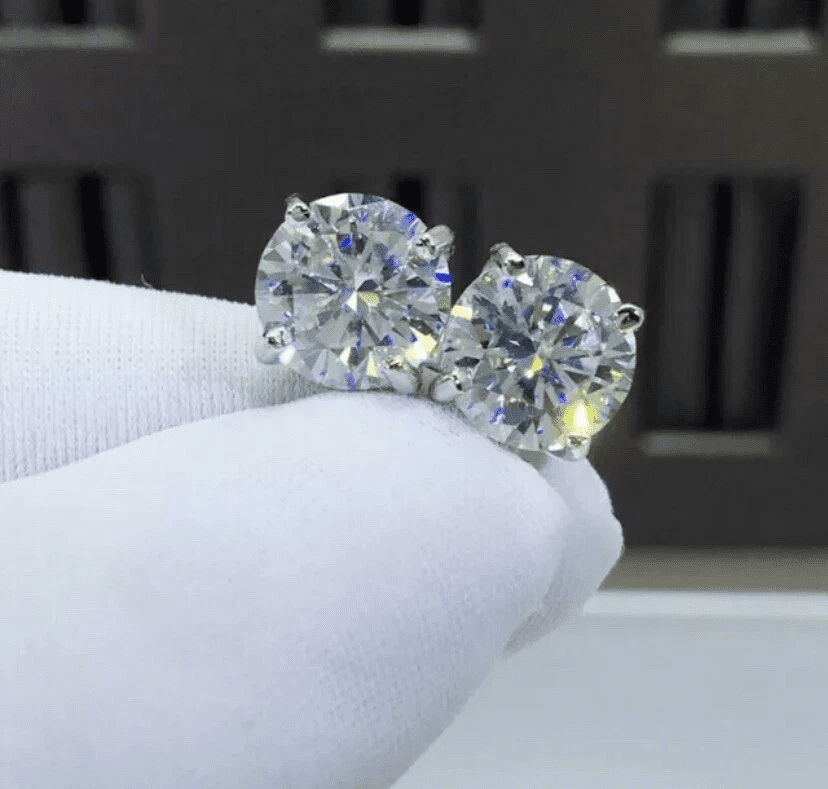 Radiant Jewelry 3 CT TW Moissanite Solitaire Stud Earrings GRA Certified D VVS1 8mm Screw Back in Sterling Silver