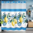 thumbnail image 6 of No Hook Shower Curtain with Snap in Liner, Watercolor Farm Lemon Flowers Waterproof Bath Curtain Double Layers with See Through Top Window, Blue Striped Hotel Shower Curtains 72x72in, 6 of 9