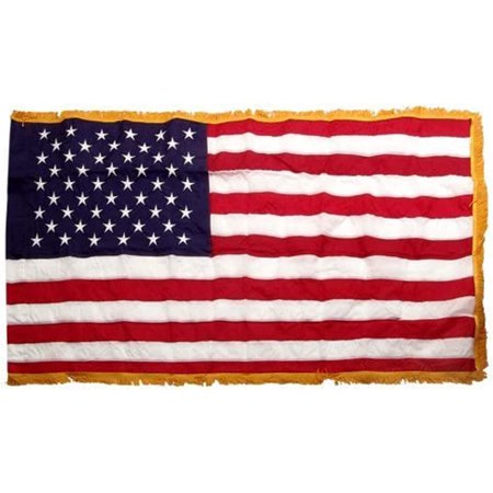 Valley Forge American 3 x 5 Ft USA Nylon Indoor Embroidered Rayon Stars and Sewn Stripes Flag with Pole Gold Hem Red/White/Blue