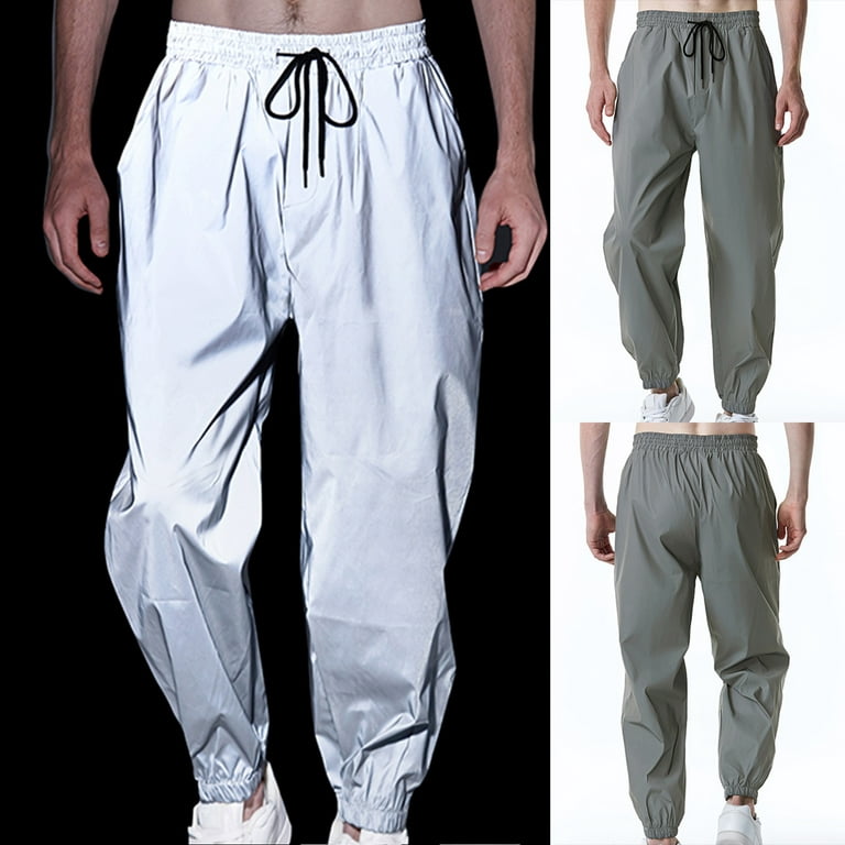 IROINNID Men's Pants Relaxed Cigarette Lace-Up Track Drawstring Trousers  Solid Color Elastic Waist Pants