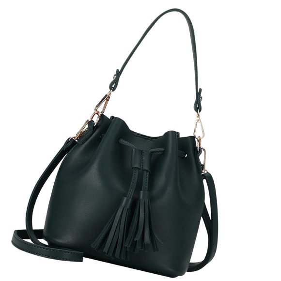 keepw Womail Womail Fashion Women Leather Handbag Crossbody Shoulder Messenger Tassels Bucket Bag Green