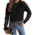 thumbnail image 3 of Women Cute Cold Shoulder Pullover Sweaters Knitted Cozy Fitted Long Sleeve Trendy Sweater Black S, 3 of 9