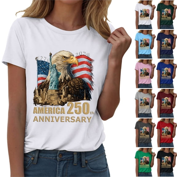 felwors Women's 250th Anniversary USA T-Shirt 1776-2026 Patriotic Eagle Flag Graphic Tee – Plus Size American Independence Day Top (Pink, XXXL)