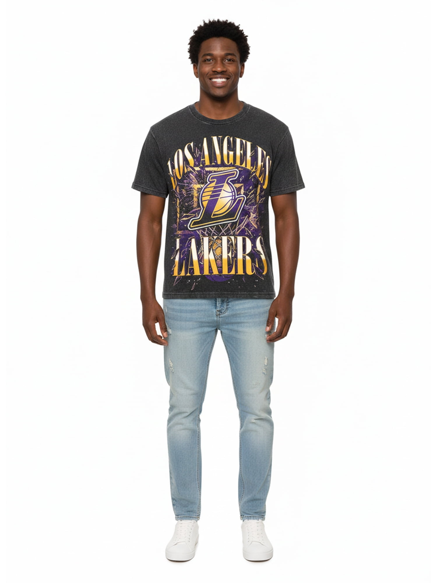 NBA Los Angeles Lakers Men's & Big Men's Front & Back Boxy Fit Mineral Wash Graphic T-Shirt, Sizes XS–4XLT, 2XB–5XB