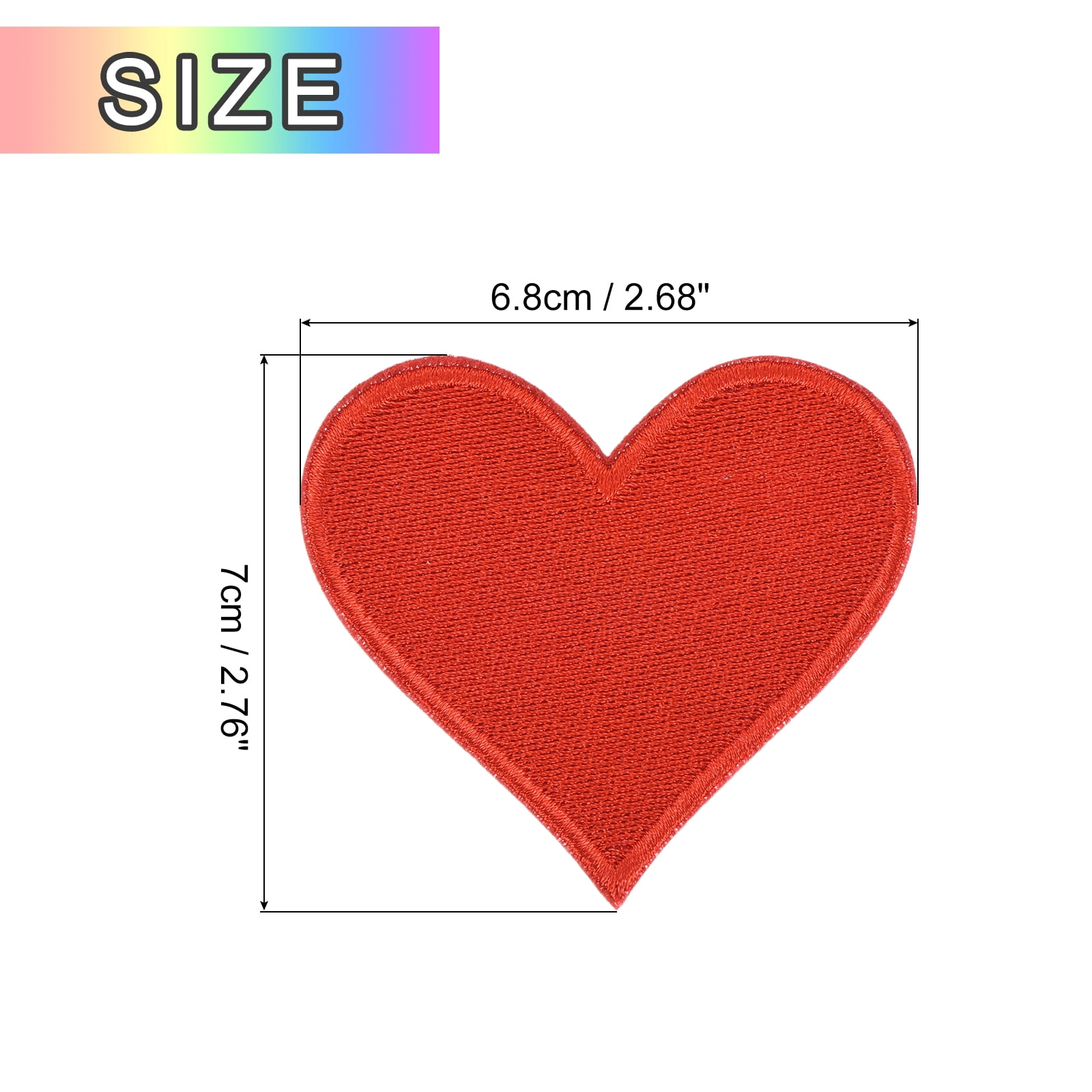 Heart Shaped Iron on Patches 6.8x7cm Embroidered Sew Patches Appliques for Clothing Repair Backpack Shoes Decoration Bright Red 120Pcs