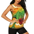 thumbnail image 2 of Xecao Cool Dinosaur Playing Guitar print women's scoop neck, loose-fit workout tank tops for the gym., 2 of 9