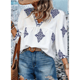 thumbnail image 4 of Blusas Casuales de con Cuello en V y Estampado Floral para Mujer, Blusas Bohemias de Verano con Mangas 3/4. Azul L, 4 of 8