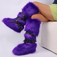 thumbnail image 4 of Dasayo Furry Booties for Women Dark Blue Mid-Calf Winter Warm Comfy Buckles Fuzzy Boots Ladies Shoes 38, 4 of 5