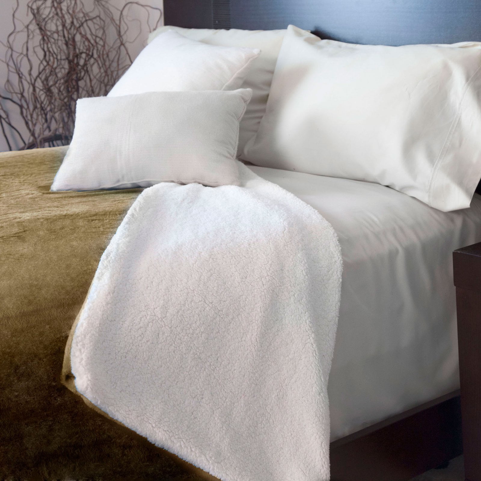 Lavish Home Fleece Blanket with Sherpa Backing