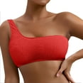 thumbnail image 1 of Women's One Shoulder Bikini Top Ribbed Padded Bandeau Swimwear - Adjustable Strapless Bathing Suit, 1 of 3