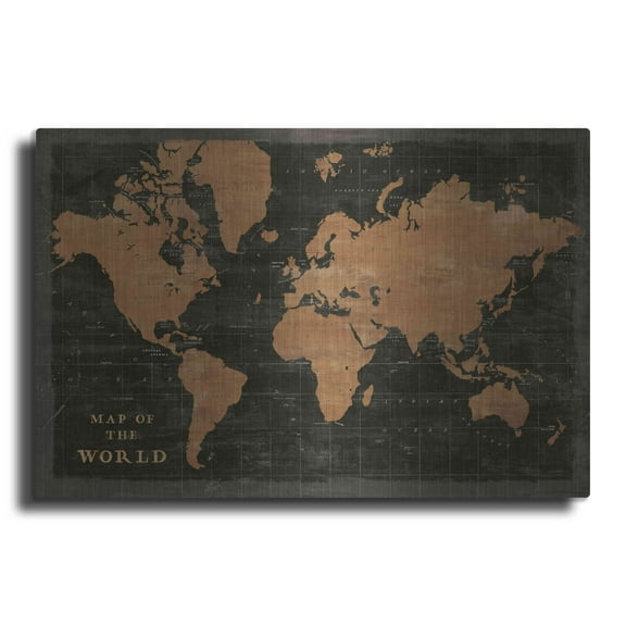 Luxe Metal Art 'World Map Industrial' by Sue Schlabach, Metal Wall Art, 36"x24"