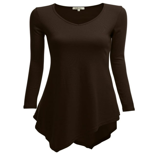 CHOK Tunique Longue à Manches Longues Col en V pour Femmes Robe T-Shirt