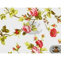 Polycotton Printed ROSES VINES RED Fabric / 60" Wide / Sold by the Yard