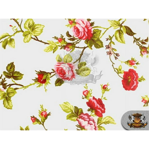 Polycotton Printed ROSES VINES RED Fabric / 60" Wide / Sold by the Yard