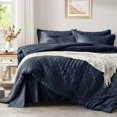 thumbnail image 2 of King Size Comforter Set, 7 Pieces Olive Green Seersucker All Season Bedding, with 1 Comforter 2 Pillow Shams 2 Pillowcases 1 Flat Sheet 1 Fitted Sheet, 2 of 6