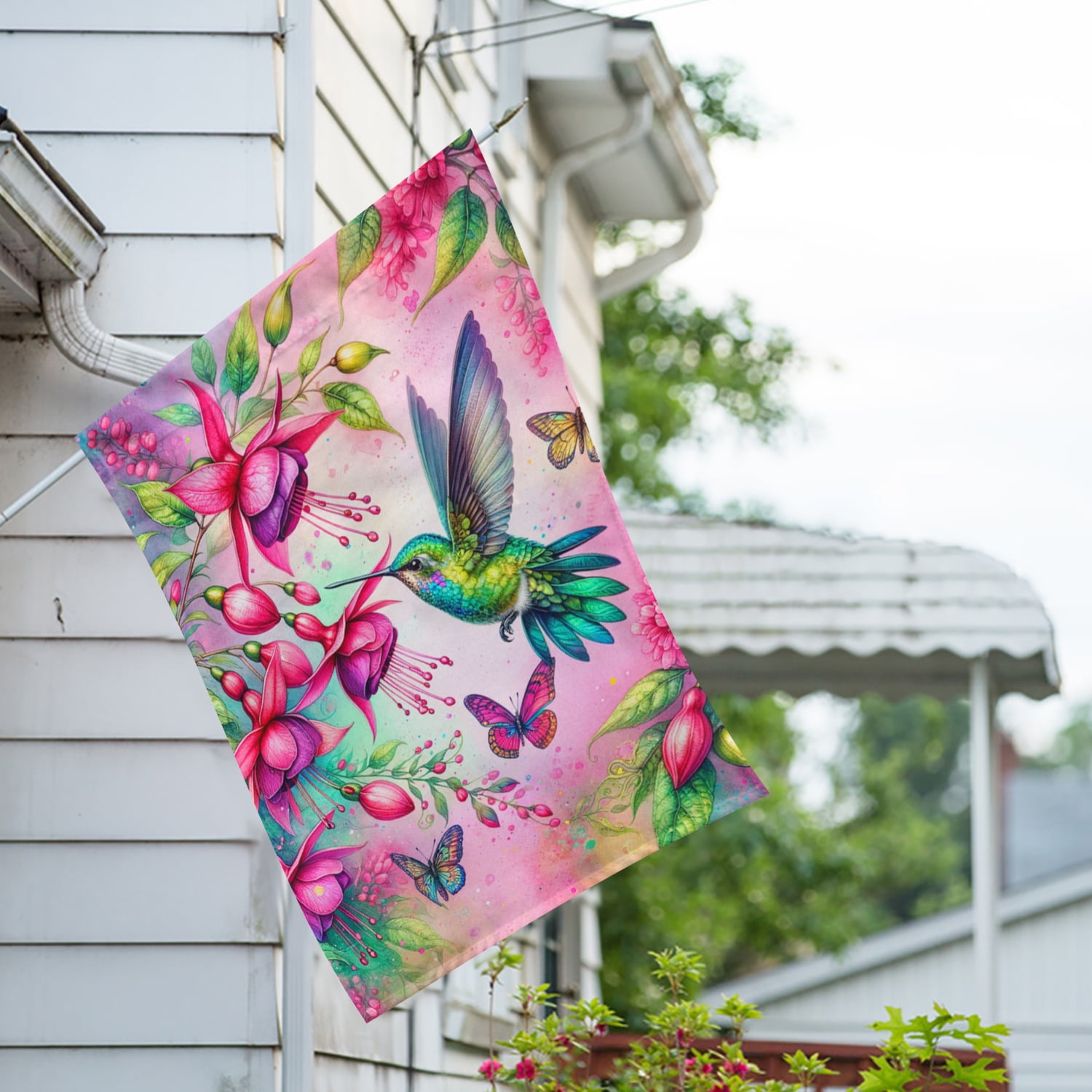 America Forever Hummingbird House Flag, 28x40 inch Double Sided, Floral Spring Summer Decor for Farmhouse and Home Outdoor Yard Lawn Decorations