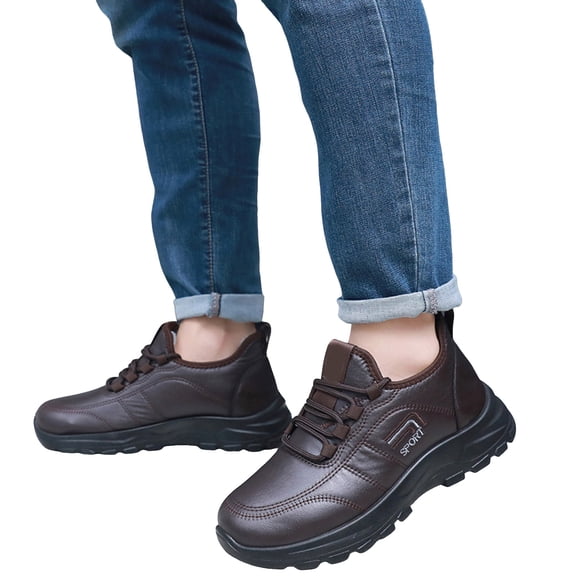 Snow Boots for Men Platform Soft Sole Lace up Waterproof LeatherWinter Booties Furry Lined Warm Winter Sneakers Wine Size 9