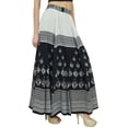 thumbnail image 1 of Bimba Jupe Maxi de Designer pour Femme en Coton Noir à Blocs Imprimés, Taille Élastique - P, 1 of 5