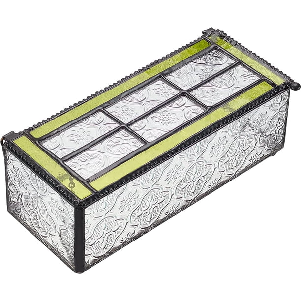 Joyero de cristal con diseño vintage, caja con tapa verde retro, organizador de almacenamiento para colección, expositor de anillos, bandeja de maquillaje