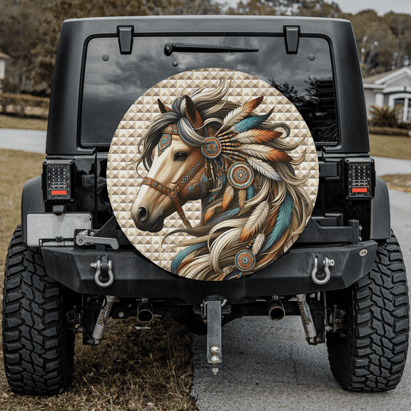 Lotusprinthandmade Horse Native America Spare Tire Cover Without Backup Camera Hole 6 Sizes (27 in.)