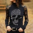 thumbnail image 1 of ICHUANYI Clearance Women's Long Sleeve Rhinestone Turtleneck Lace Fashion Sexy Blouse T-Shirts Slim Bottoming Shirt Tops(Black, XXL) ICHUANYI WER2023080916511, 1 of 9