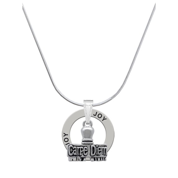 Delight Jewelry Silvertone 3-D ''Carpe Diem'' Stamp Joy Ring Charm Necklace, 18"