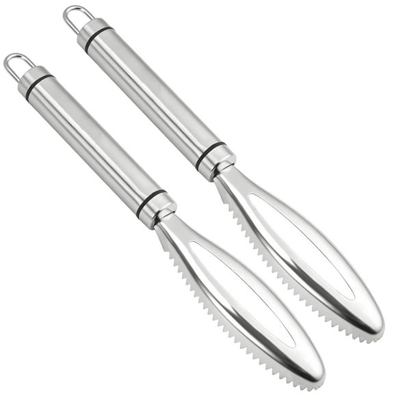 Fish Scaler Remover No Mess, Stainless Steel Fish Scaler Tool, Dual Serrated Edge, Ergonomic Handle, Includes 2 PCS Fish Scaler Remover, Perfect for Fish Cleaning