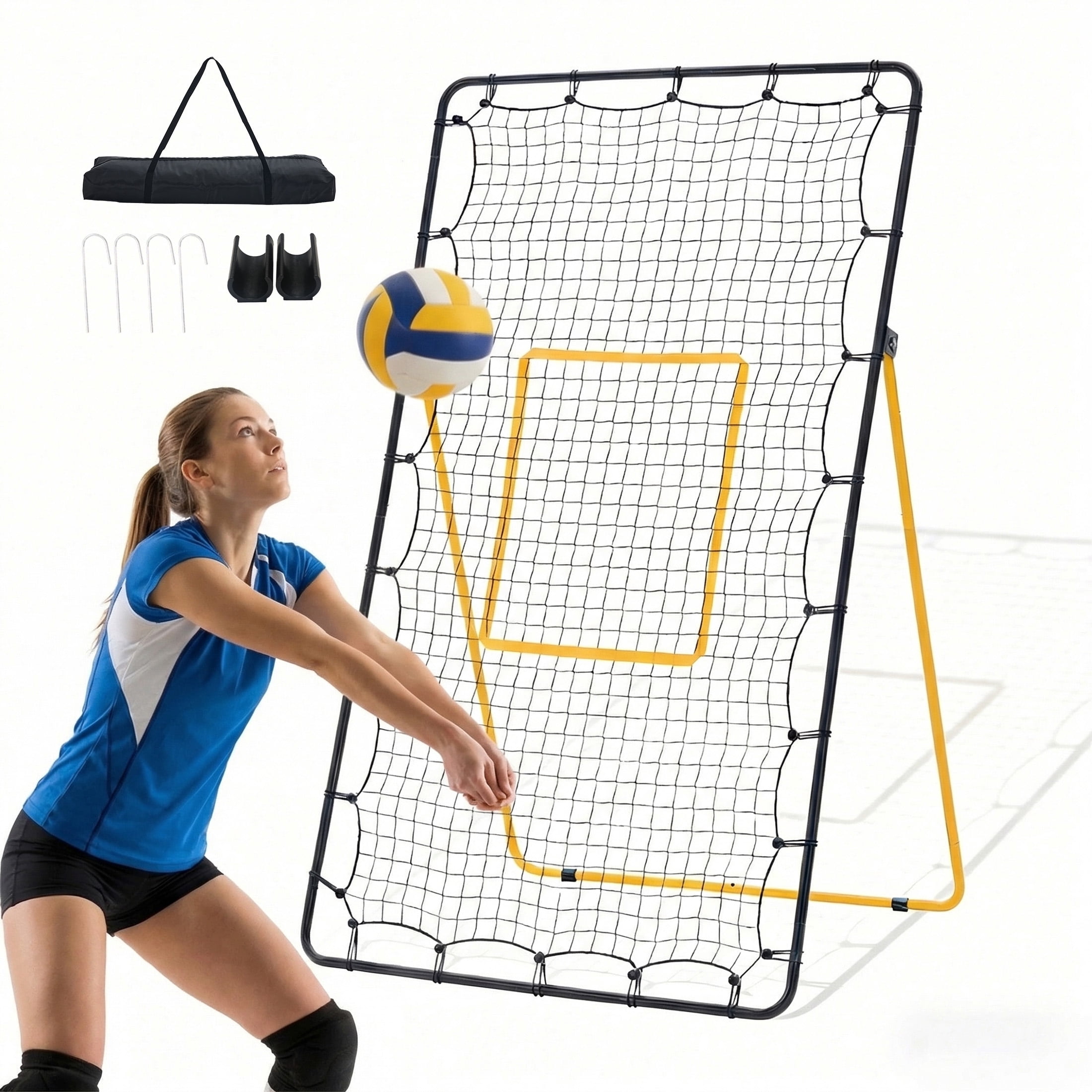 EDX Volleyball Rebounder Net with Travel Bag, Adjustable Angle Training Equipment for Solo Practice & Team Drills, Black