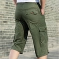 thumbnail image 4 of HOOMEUMY 2025 Summer Cargo Shorts for Men Loose Fit Multi-Pocket Capri Pants Stretch Lightweight Cotton Linen Cropped Trousers Army Green XXL, 4 of 9