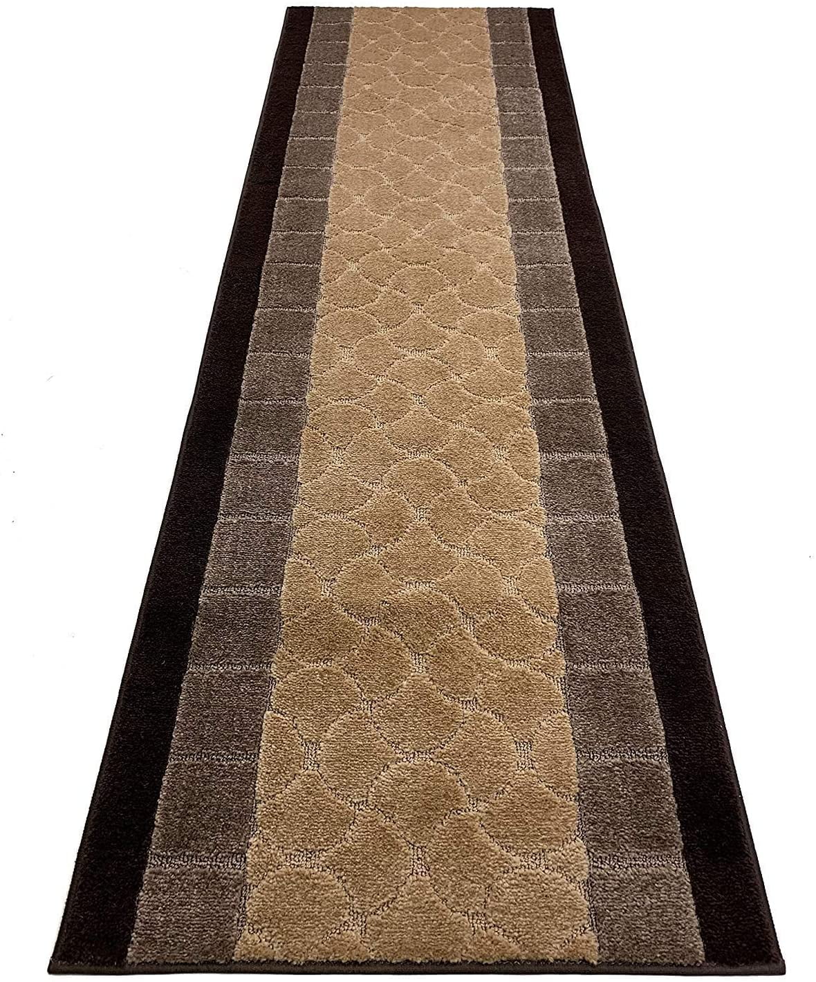 Custom Size Brown Beige Runner Rug Geometric Volley ...