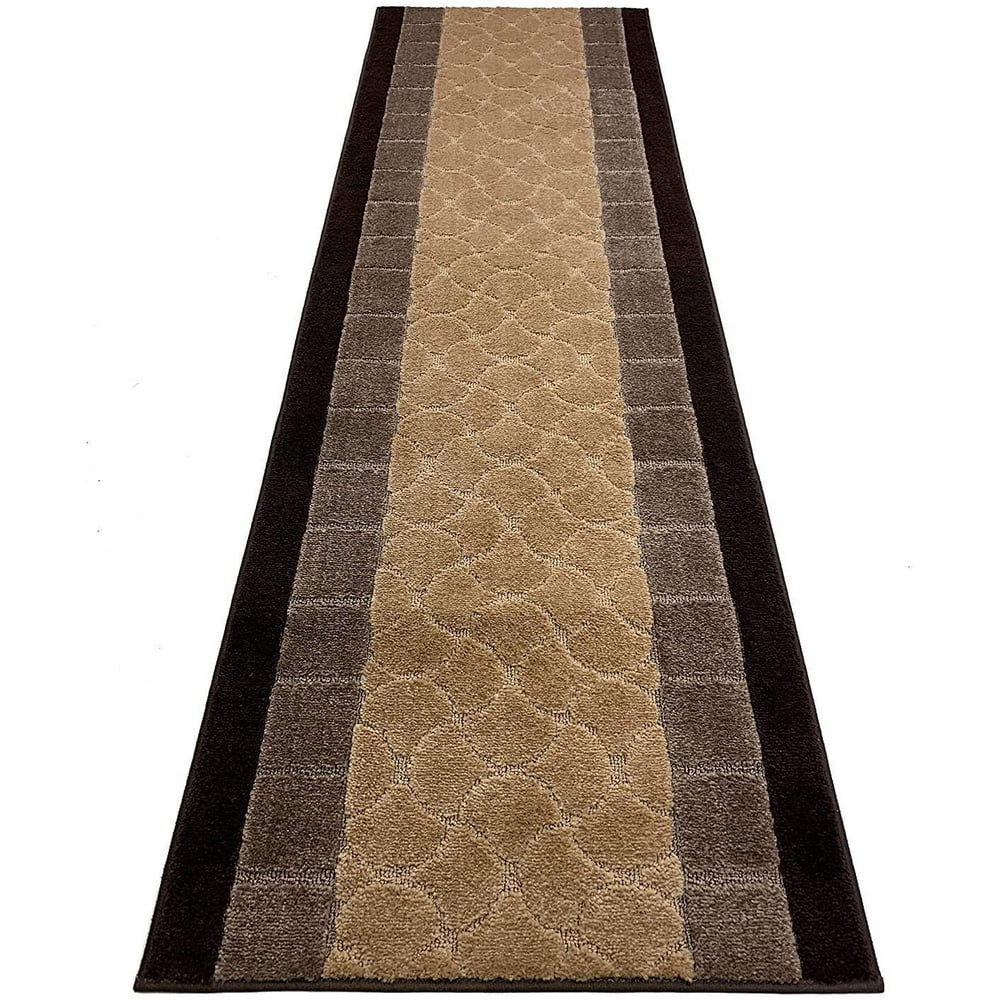 Custom Size Brown Beige Runner Rug Geometric Volley Dessign Cut to Size