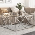 thumbnail image 1 of vidaXL Table Basse Argent Acier Inoxydable et Verre Trempé, 1 of 5