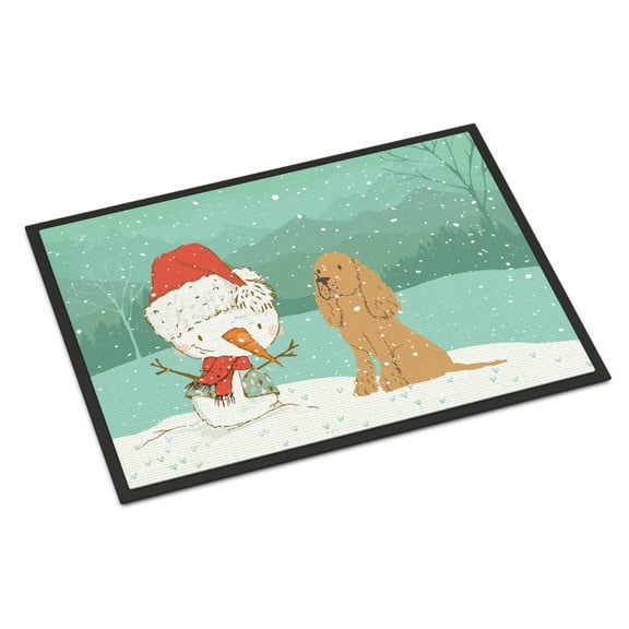 Tan Spaniel Snowman Christmas Door Mat