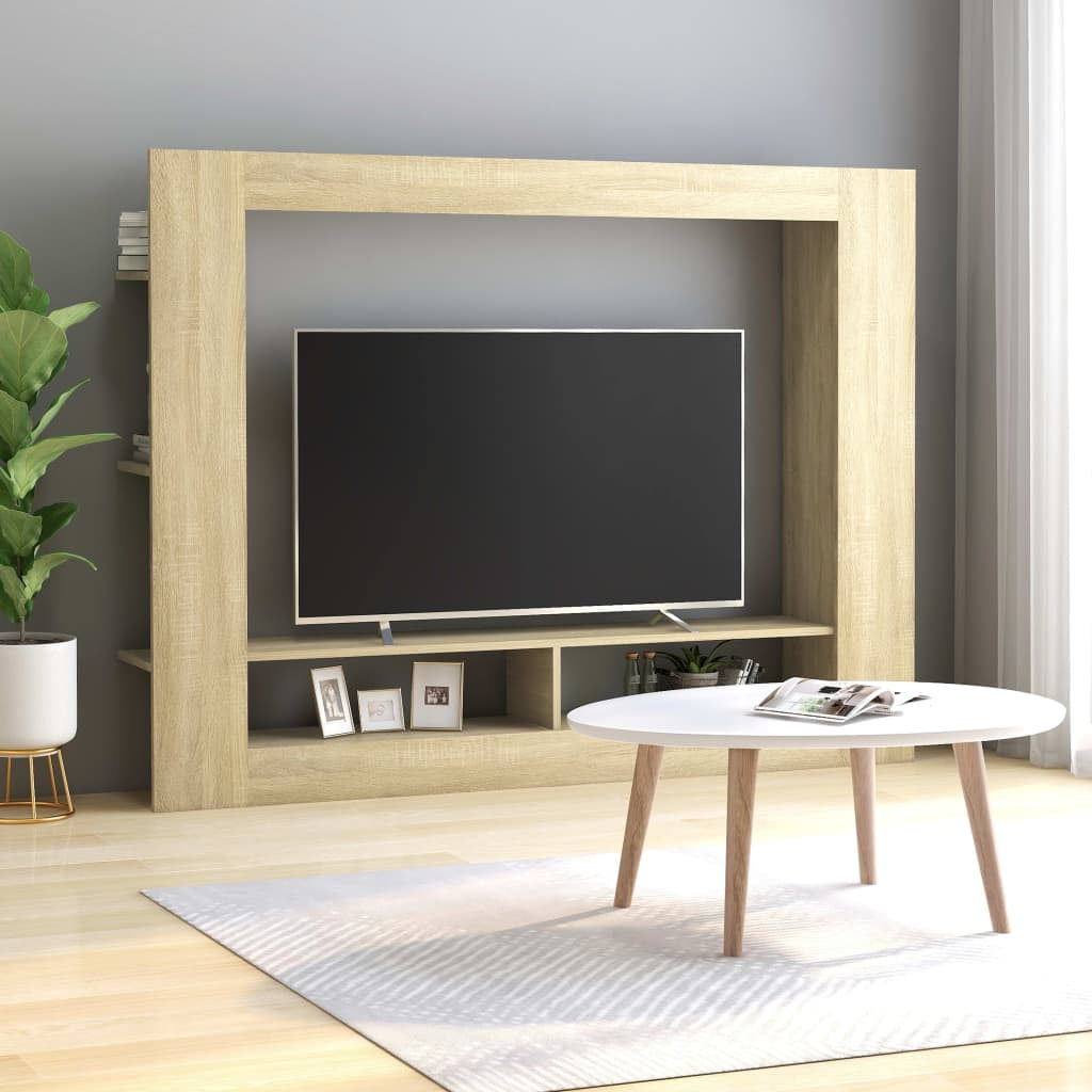 Lowestbest Floor-Standing Wooden TV Wall, 2-Tier TV Cabinet with 6 Back Shelves, Wood Color Lowestbest Floor-Standing Wooden TV Wall, 2-Tier TV Cabinet with 6 Back Shelves, Wood Color
