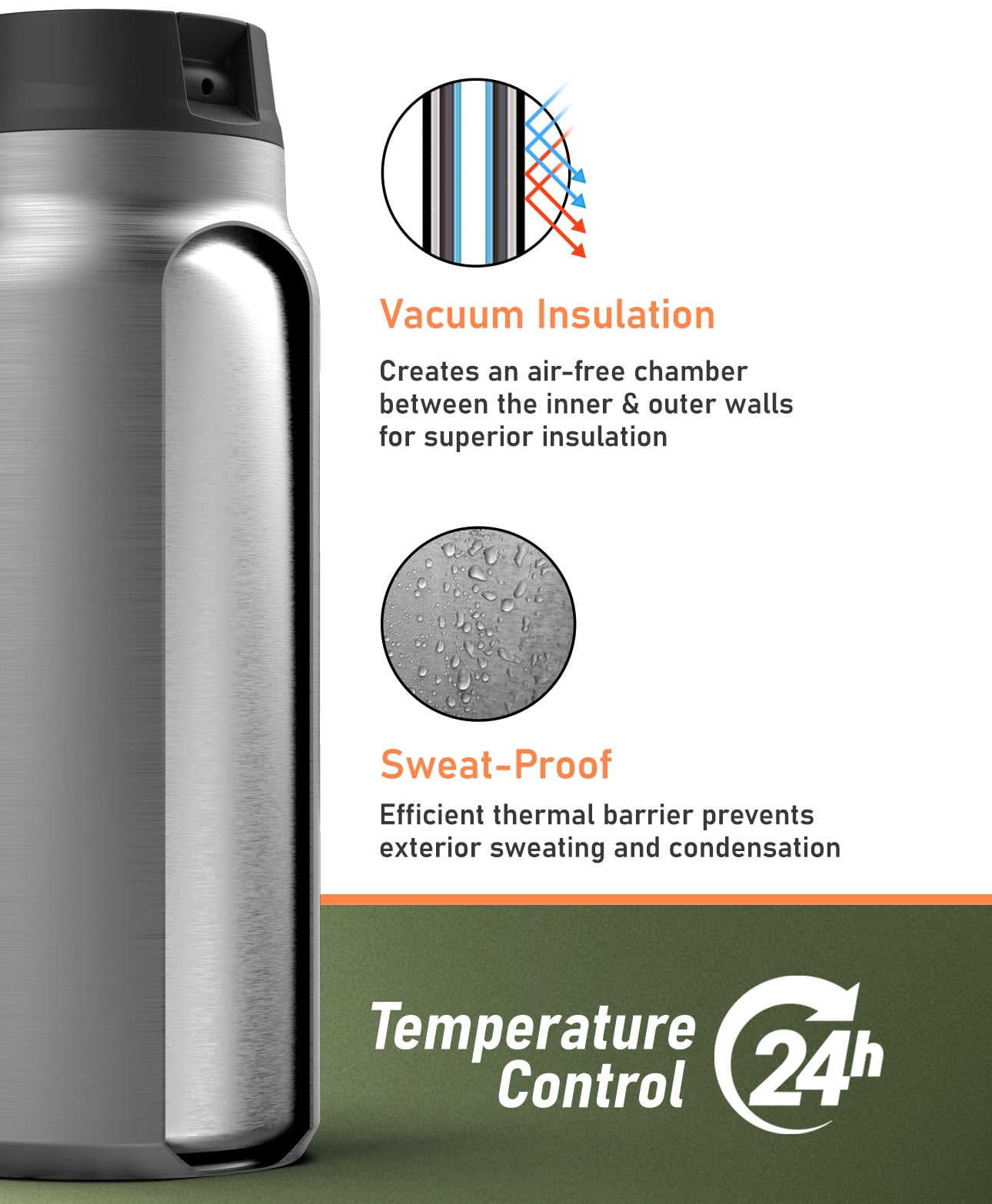 64 oz Water Bottle with Filter Straw Lid and Handle, Insulated Filtered Half Gallon Tumbler for Hot/Iced Drinks (Neoprene Carrying Strap Bag Included)