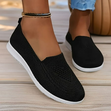 Women s solid color sneakers  breathable knit slip on outdoor shoes  lightweight low top shoes