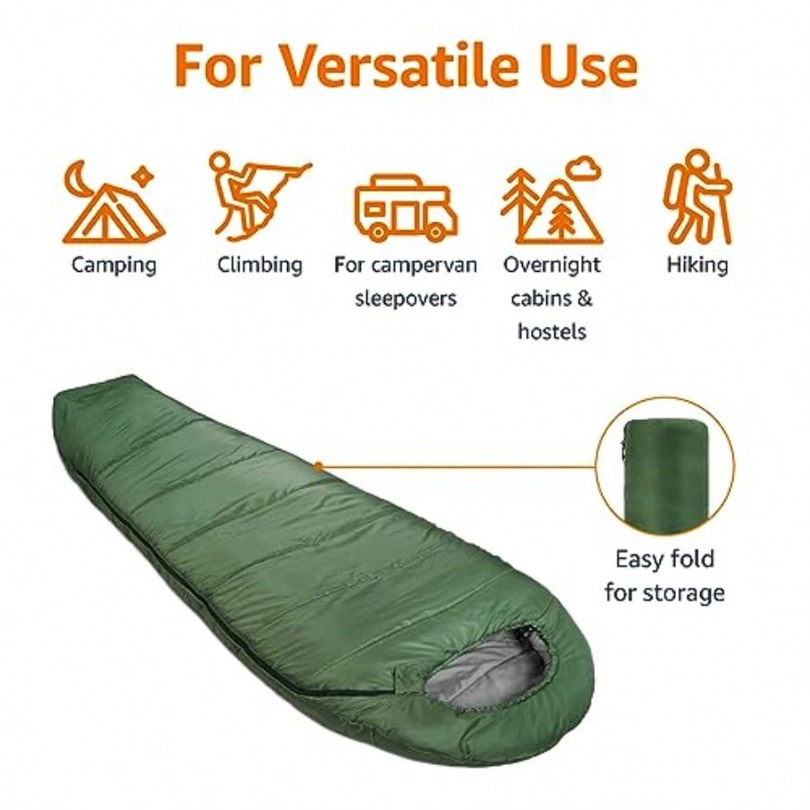 20F Cold Weather Mummy Sleeping Bag 82 Inches X 33 Inches Olive Green